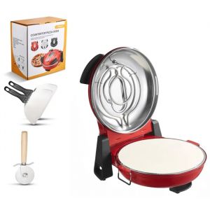 Four &agrave; Pizza Electrique 305 mm-Duoku-Appareil de Cuisson 1200 W-Equip&eacute; d'Une Pierre en Cordi&eacute;rite-5 R&eacute;glages de Temp&eacute;rature-Rouge - Neuf