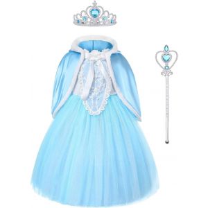 Ehnga-Snow Queen Costume, Filles Cosplay Robe De Princesse, Reine Des Neiges Manches Longues Robe Costume Déguisements Pour Filles Fête D'anniversaire Halloween Noël Cosplay(110-150) - Neuf