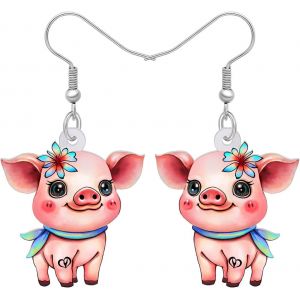 Kal-Boucles D'oreilles Acrylique Anime Cochon Rose Mignon Pendants D'oreilles Animaux Ferme Bijoux Pour Femmes Filles Enfants Cadeaux - Neuf