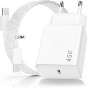 JGD-Chargeur USB C 45W Chargeur pour Samsung Charge Rapide avec 2m 100W C&acirc;ble USB C, 45W Chargeur Rapide pour Samsung Galaxy S24/S23/S22/S21 Ultra/S20/S20+/Note 20, pour iPhone 16 Pro Max /15 Plus - Neuf