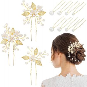 Kal-11 Pcs Épingles À Cheveux De Mariage, Perle Accessoires De Cheveux De Mariée, Pince À Cheveux De Mariée Bijoux À Cheveux Pour Femmes Mariée Demoiselle D'honneur Filles (Or) - Neuf