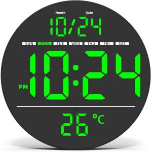 ChenQuanSarl-Horloge Murale Numérique, Horloge Murale Avec Grand Affichage Led, Horloge Numérique Électrique Moderne Plug-In Avec Luminosité Automatique, Horloge Numérique Avec Date Et Jour De La Sem - Neuf