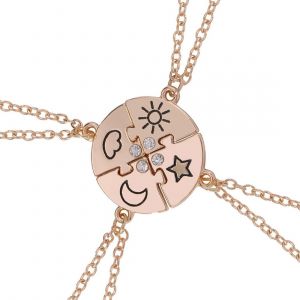 Kalsw-Bracelet Amitié Pour 4 Meilleures Amies,Collier Chaîne De L'amitié,Pendentif Coeur Puzzle Gravé Soleil Lune Étoiles Nuages,Porte-Bonheur En Acier Inoxydable - Neuf