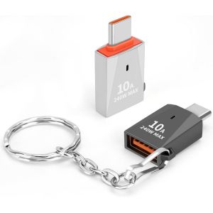 Lot de 2 adaptateurs USB C vers USB en Alliage de Zinc, convertisseur m&acirc;le de Type C vers USB 3.0 Femelle, Adaptateur OTG Compatible avec Samsung Galaxy Google Pixel (Argent + Noir) - Neuf