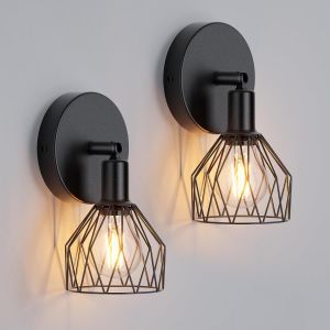 Subzonal-2 Pcs Applique Murale E14 Vintage Industrielle, Lampe Murale Orientable En M&eacute;tal, &Eacute;clairage Mural R&eacute;tro Pour Escalier Couloir Chambre Salon Cuisine, Noir, Ampoule Non Incluse - Neuf