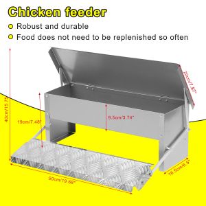 4x Mangeoire poules en acier galvanis&eacute; 5KG &iquest; Alimentateur automatique avec p&eacute;dale et couvercle &eacute;tanche pour nourrir vos volailles - Neuf