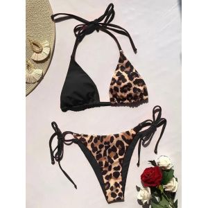 Maillot De Bain Deux Pièces Léopard À Col Licou, Mini-Micro Bikini, 2025 - Neuf