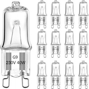 Kal-Ampoules Halogènes G9 230v 40w,Halogène Ampoule Four 40w 300 Degré 230v 2800k Blanc Chaud Lampes, Sans Scintillement,Gradable 10-%,Pour Micro-Ondes, Applique,Lampadaire,Lot De12 - Neuf