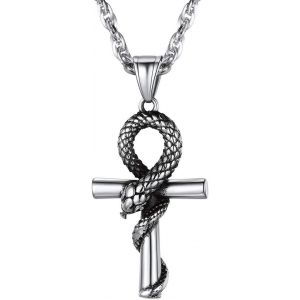 Eryi-Collier Avec Pendentif Oeil D'horus/Croix Égyptienne/Anubis/Serpent En Acier Inoxydable Bijoux Religieux Pour Homme Femme Pendentif Avec Chaîne Argent - Neuf