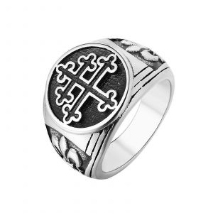 Bague Croix De Lorraine En Acier Inoxydable Avec Fleur De Lys Fleur De Lys Pour Hommes Femmes Chr&eacute;tiennes Religieuses Vintage Punk Style Vera Cruz - Neuf