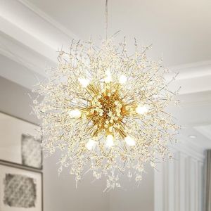 Subzonal-Lustre 9 Ampoules, Lustre De De Pissenlit Moderne En Cristal &Eacute;clairage De Suspension Led Plafonniers En Cristal Luminaires Suspendus (2 Tiges En Cristal + 9 Perles De Lampe G9 Pour - Neuf