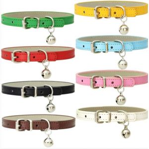 Lot De 8 Colliers Pour Chat En Cuir Avec Clochettes Et Boucles En M&eacute;tal Poli Durable Et R&eacute;glable, Faits &Agrave; La Main - Neuf