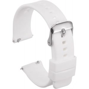 Kal-Silicone Montre Bracelet 18mm Largeur Rapide Libération Doux Caoutchouc Remplacement Montre Bracelet Avec Galvano Inox Acier Boucle Pour Homme Femme, Blanc - Neuf