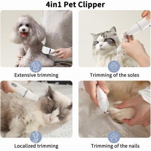 4 In 1 Dog Clipper,Silent Cat Clipper With Usb For Eyes,Ears,Paws And Claws (Blue) - Neuf