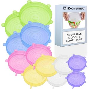 Jexnovashop-Couvercle Silicone Alimentaire 12 Pieces Differentes Tailles Extensible Reutilisable Lavable Au Lave-Vaisselle Couvercle Boite De Conserve Multicolore - Neuf