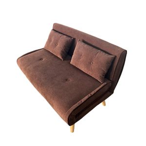 ENNIS - Canap&eacute; convertible en velours c&ocirc;tel&eacute; chccolat 2 places - Neuf