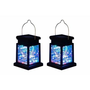 Lot de 2 lanternes solaires suspendues &agrave; LED pour jardin ext&eacute;rieur, r&eacute;sistantes &agrave; l'eau - Neuf