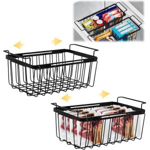 MEVRONISSHOP-2 Pi&egrave;ces Panier Congelateur Coffre, Extensibles de 39 &agrave; 59,5 cm, Empilable Grand Panier de Rangement pour Frigo Congelateur, Rangement Congelateur Coffre, Trier les Produits Congel&eacute;s - Neuf