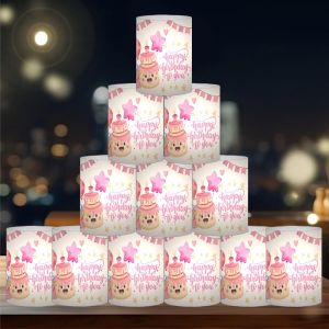 Kalanka-Lot De 12 Photophores - Décoration De Table D'anniversaire Pour Fille - Décoration De Fête D'anniversaire Rose - Convient Pour Bougies Chauffe-Plat Ou Bougies (Happy Birthday Rose) - Neuf