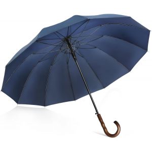 Parapluie Canne 12 Côtes,120cm Grand Parapluies Manche Bois,XXL Ombrelle Solide Tempete Résistant 2 Personnes,Umbrella Golf Automatique Homme Femme - Neuf