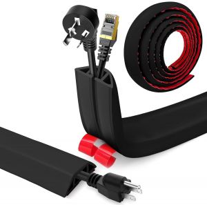 TIANYI-Passe Cable Sol Adhesif, Cache Cable Sol, Flexible PVC Goulotte Passe Cable Sol Protege Cable Sol Passage de Cable au Sol pour Tous Les Câbles, Résidentiel, Bureaux Plus (Noir, 4cm x 5m) - Neuf