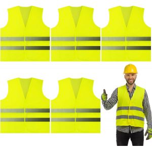 Kezidhp Gilet De Sécurité Jaune Haute Visibilité 5pcs - Veste Réfléchissante Certifiée Pour Conducteurs, Travailleurs Btp, Cyclistes - Conforme Aux Normes Européennes[Z7] - Neuf