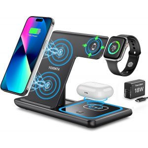 CLOUDDS-Chargeur &Agrave; Induction,Station De Charge Portable Pliable 3-En-1,Chargeur Sans Fil Rapide Pour Iphone 16/15/14/13/12/11 Series,Iwatch 7/6/5/4/3/2/Se,Pour Airpods 2/3/Pro (Noir) - Neuf