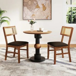 COSTWAY Lot de 2 Chaises de Salle &agrave; Manger 48 x 55 x 89,5 cm - Dossier en Rotin - Structure en Bois de Caoutchouc - Neuf