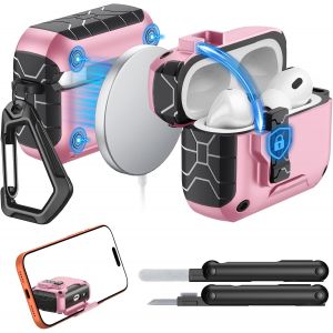 ELVORIX-&Eacute;tui pour AirPods Pro 3(2025),Compatible avec MagSafe,Verrou de S&eacute;curit&eacute; et Support de T&eacute;l&eacute;phone pour AirPods Pro 3e G&eacute;n,Coque de Protection &agrave; Ouverture Automatique et kit de Nettoyage, Rose - Neuf