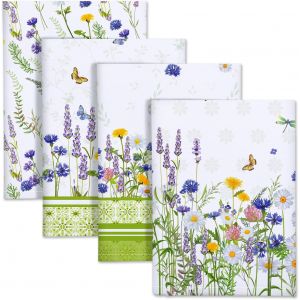 Eryi-Torchons De Cuisine Coton Vaisselle Lot De 4, Serviettes De Cuisine Torchon Vaisselle 100% Coton Avec Accroche Très Absorbant Serviettes De Bar 48 X 70cm Fleur Sauvage Verte - Neuf