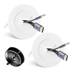 JEXNOVASHOP-Lot de 2 passe-câbles encastrés, cache-boîtes, passe-câbles mural avec scie cloche de 76 mm, passage de câble blanc, prise de sortie murale pour téléviseur mural - Neuf