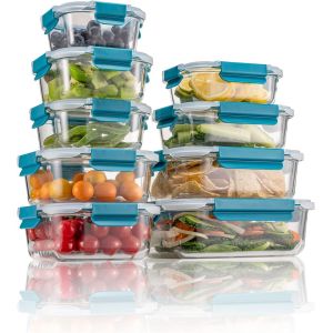 Checarzhn--No1-Lot De 18 Récipients Alimentaires En Verre Avec Verrouillage À Pression Amélioré ¿ Boîtes Hermétiques Pour Déjeuner, Micro-Ondes, Four, Zer Et Lave-Vaisselle, Turquo - Neuf