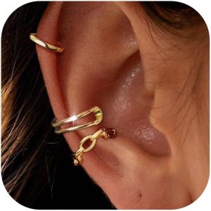 Kal-3 Pi&egrave;ces Ear Cuff Pour Femme Faux Piercing Oreille R&eacute;glables Boucle Oreille Sans Trou Manchette D'oreille Non Piercing Helix Cartilage Manchette Oreille Femme Avec Bo&icirc;te - Neuf