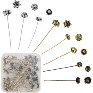 1bo&icirc;te 64pi&egrave;ces 8styles &Eacute;pingles &Agrave; T&ecirc;te &Eacute;pingles &Agrave; T&ecirc;te De Fleur Perles De Style Tib&eacute;tain Antique Sph&eacute;rique En Laiton Aiguilles Bijoux R&eacute;sultats Pour Femmes D&eacute;butants - Neuf