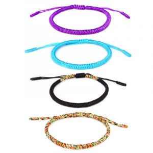 Lot De 4 Bracelets Tressés Multicolores, Réglables, Tissés À La Main, Style Bohème, Pour L'été, Bracelet Kabbale À Fil Rouge, Bracelet Bouddhiste Tibétain - Neuf