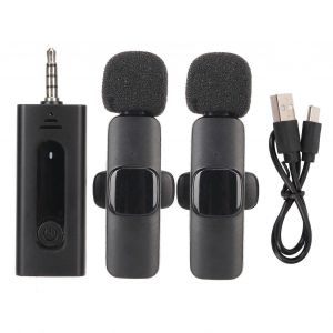 Microphone cravate sans fil 1 pour 2 3,5 mm Interface Suppression du bruit Clip sur micro sans fil pour réunion d'interview - Neuf