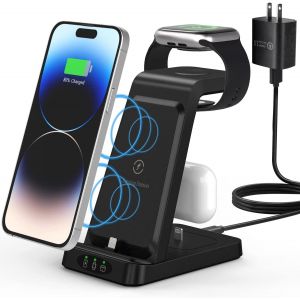 Chargeur sans fil noir 1 pièce pour, station de charge sans fil 3 en 1 pour iPhone, chargeur de montre iPhone - Neuf