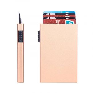 Porte-carte de cr&eacute;dit bancaire d'identit&eacute; magique portefeuilles intelligents hommes unisexe porte-carte d'identit&eacute; &eacute;tui en m&eacute;tal mince Pop Up portefeuille minimaliste en aluminium--Or - Neuf