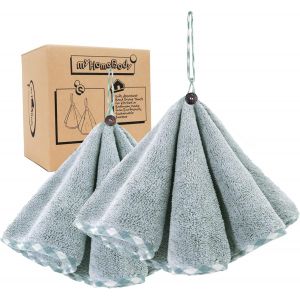 Eryi-Essuie-Mains Pour La Salle De Bain Et La Cuisine Avec Boucle De Suspension, Essuie-Mains Ronds En Fibre De Charbon De Bois, Doux Et Absorbants, Set Of 2 Pine Green Towels - Neuf