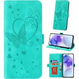 Kal-Coque Pour Samsung Galaxy A35 5g 6.6"" 2024 Etui, Couverture De Feuillette Mobile Housse En Cuir Pu Butterfly Avec Bracelet Pour Samsung Galaxy A35, Vert - Neuf