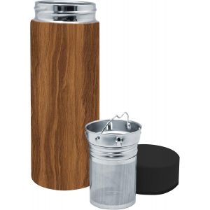 FIH 799 Bouteille à thé, Acier Inoxydable, Double paroi, infuseur, Flacon, 300 ML, 0,30 l, Acero Inoxidable, Bois Franc - Neuf