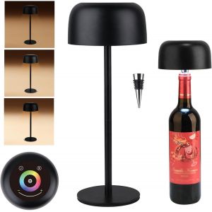 3 In 1 Wireless Bottle Lamp - Bedside And Table Lamp Rechargeable 1500 Mah, Touch For Bar Restaurant - Accessories And Decorations (Black) - Neuf