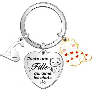 Tianyi-Cadeau Chat Pour Femme Fille Cartoon Porte Cl&eacute;s Chat Initiales Porte - Cl&eacute; Pour Fille Amoureux Des Animaux Bijoux Pour Fille Cadeaux No&euml;l Anniversaire - Neuf