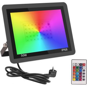 Dgbcz-Rgb Projecteur Led Extérieur 50w,Spot Led Couleur Avec Télécommande,16 Couleurs 4 Modes Dimmable Éclairage Extérieur Murale,Étanche Ip66 Luminaire Jardin Pour Cour,Terrasse,Noël,Fêtes Dj - Neuf
