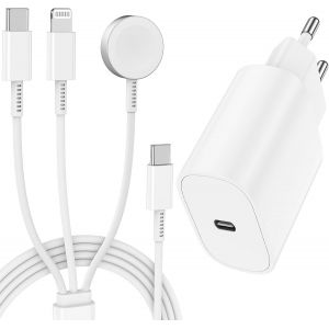 Aer-Chargeur Rapide 3 En 1 Usb C Pour Apple Watch Avec Câble 2m Type C Chargeur Adaptateur Rapide Magnétique Iwatch Pour Apple Watch Series Ultra Se/10/9/8/7/6/5/4/3/Iphone 16 Pro Max/15 Plus/14/13/1 - Neuf