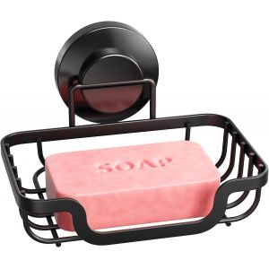 TIANYI-Porte-Savon, Porte Savon pour Mur de Douche, Porte-savons Drainant pour Salle de Bain, Porte-éponge en Acier Inoxydable Résistant à Rouille pour Baignoire, Cuisine, sans Perçage, Noir - Neuf