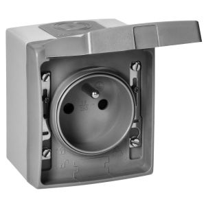 SJZG-Prise Electrique Murale Simple Ou Double Prise Exterieure Etanche Avec/Sans Interrupteur Prise En Saillie Multiprise Exterieur Etanche Ip55 Gris (Prise Standard) - Neuf