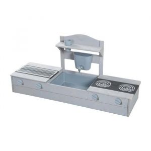 Cuisine Ext&eacute;rieure Enfant en Bois Massif 2en1 avec Bac &agrave; Sable et Robinet - ROBA - Compacte et R&eacute;sistante aux Intemp&eacute;ries - Gris - Neuf