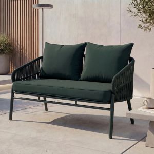Banc De Jardin En Aluminium Hwc-P90, Canap&eacute; De Jardin, Banc D'ext&eacute;rieur, Tressage En Corde, Tissu/Textile (180 G/M&sup2;)Vert - Neuf