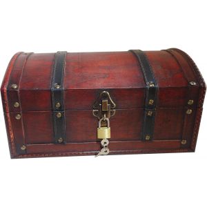 SUBZONAL-Coffre au tr&eacute;sor &iquest; Coffre au Tr&eacute;sor pour Anniversaire D'enfant, Bo&icirc;te de Pirate, Bo&icirc;te Cadeau avec Couvercle et Serrure avec Cl&eacute;, Coffre en Bois 30 x 20 x 15 cm - Neuf